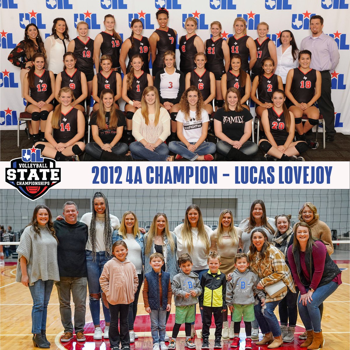 uiltexas's tweet photo. Thank you to Lucas Lovejoy @Lovejoy_HS, 2012 Conference 4A Honor Team, for joining us at #UILState! Celebrating the 10th anniversary of their UIL Volleyball State Championship. #ThenAndNow https://t.co/a3bnjDXTSt