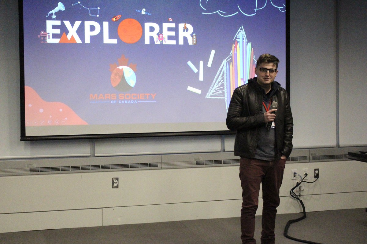 Two students and <a href="/HannaHaydn/">Haydn Hanna</a> from @canada_mars presented the Mars Explorer Program, an educational program aimed at getting young students excited to explore Mars. Can’t wait to see how the program develops in the next few years!