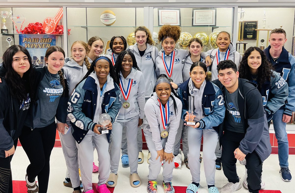 Johnson girls basketball finished the job today. They had one job today and they accomplished it. Johnson-49 Barbers Hill-45 we coming home with some hardware!  
#JagPride #WeHunted