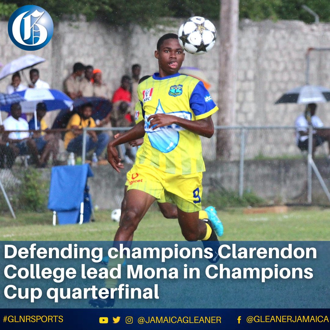 JamaicaGleaner's tweet photo. Defending champions Clarendon College are 2-nil up against Mona High at halftime of their ISSA Champions Cup clash at Sabina Park in Kingston. #GLNRSports https://t.co/Y0IFZgvZqu