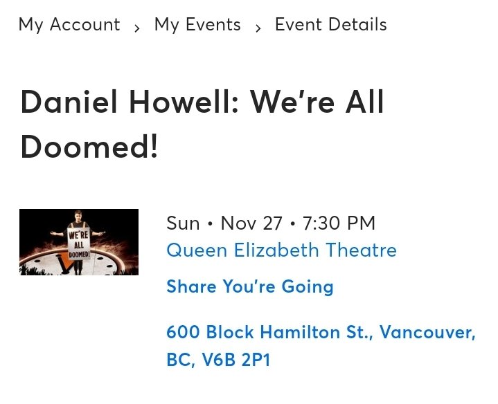 sorrowlicher's tweet photo. my sister decided to not come to @danielhowell's #WereAllDoomedTour last minute! Please get this ticket off my hands. single seat in dress circle selling for normal price ($64.05) or slightly lower. 

daniel howell #danielhowell #vancouver #vancity https://t.co/wsnEwJZTJx