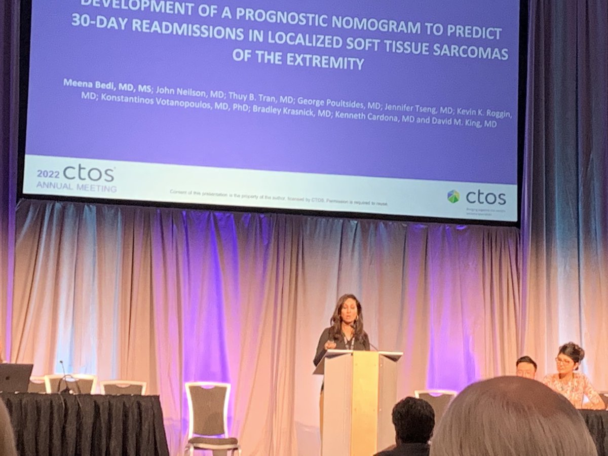 CharlsonJohnMD's tweet photo. @DrMeenaBedi presenting nomogram for identification of sarcoma surgery patients at high risk for 30 day readmission.  Potential to target interventions and improve care quality. @MCWCancerCenter #Sarcoma #CTOS2022 https://t.co/aaWtHYRFee