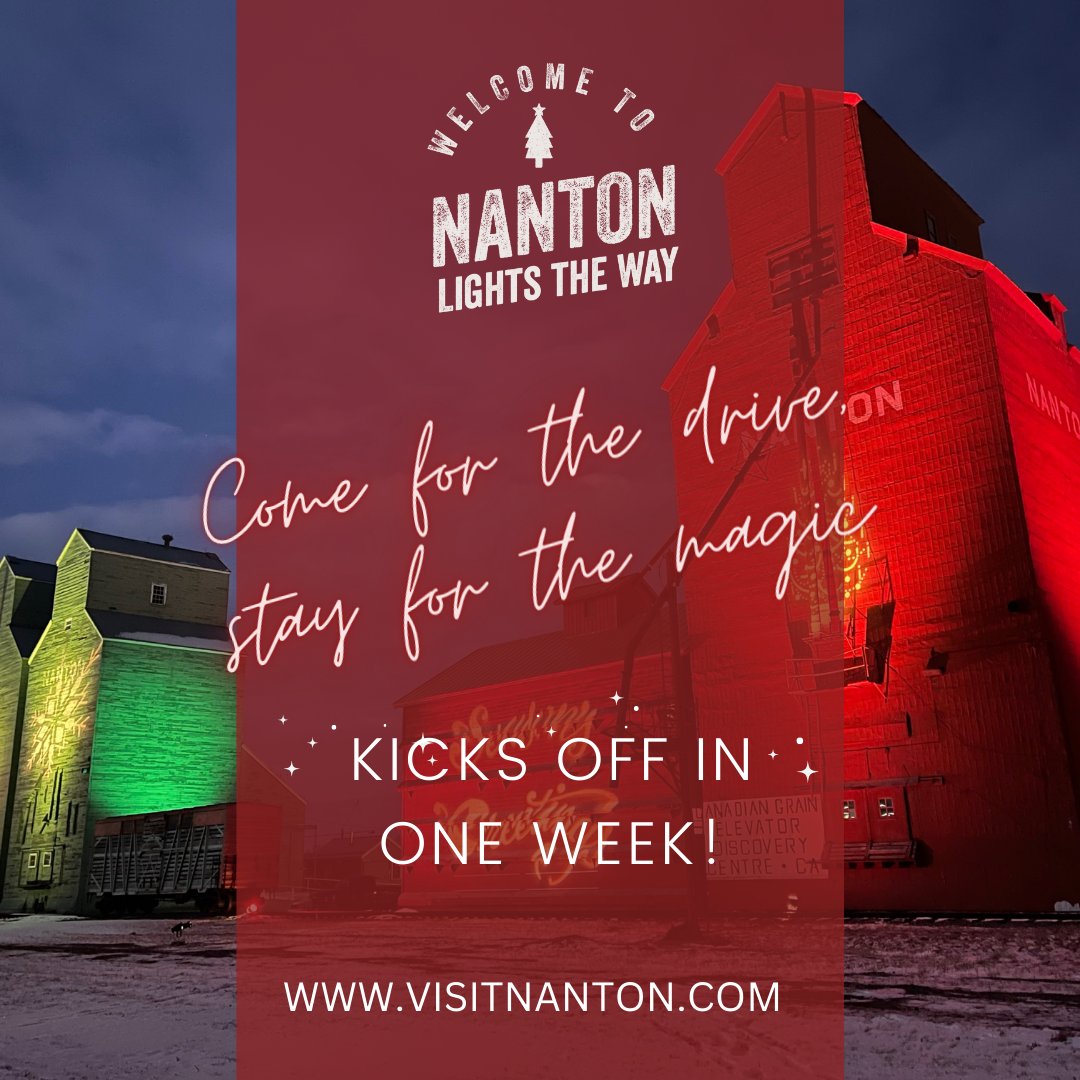 visitnanton's tweet photo. One week! Nov 26 is the kick off for Nanton Lights the Way w/ the Distinctly Nanton Christmas Market 10-4, Main Street Festival 4-7, Children Society hay ride, lighting of the elevators, and more! Go to https://t.co/E4QzBLtPwv for info on these and other festivities through Xmas! https://t.co/Xhq3MEMM3P
