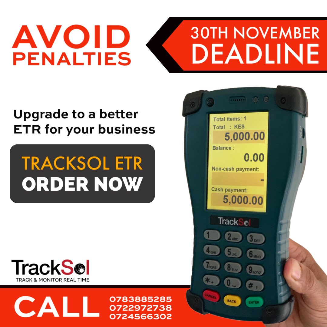 TracksolTIMS's tweet photo. @RodgersKipembe Want to know more about how the new KRA APPROVED TIMS ETR works? check out this vid from Tracksol

📹🔗 https://t.co/FBrZvEdIby

Touchscreen menu ✅
Quick setup for any type of biz ✅

Order today &amp; upgrade to better 🎉
☎️ 0722972738 / 0783885285

@KRACare 
#KRAnaTIMS
#ETRupgrade https://t.co/O67pqI2TFO