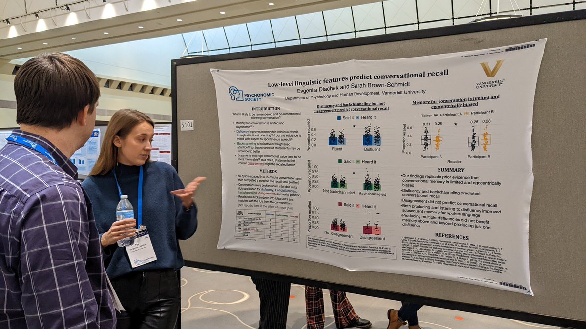 Great conversations starting at the poster session!

Here's <a href="/ediachek/">Evgeniia (Yev) Diachek</a> talking about her work on factors that predict what people remember from conversations!