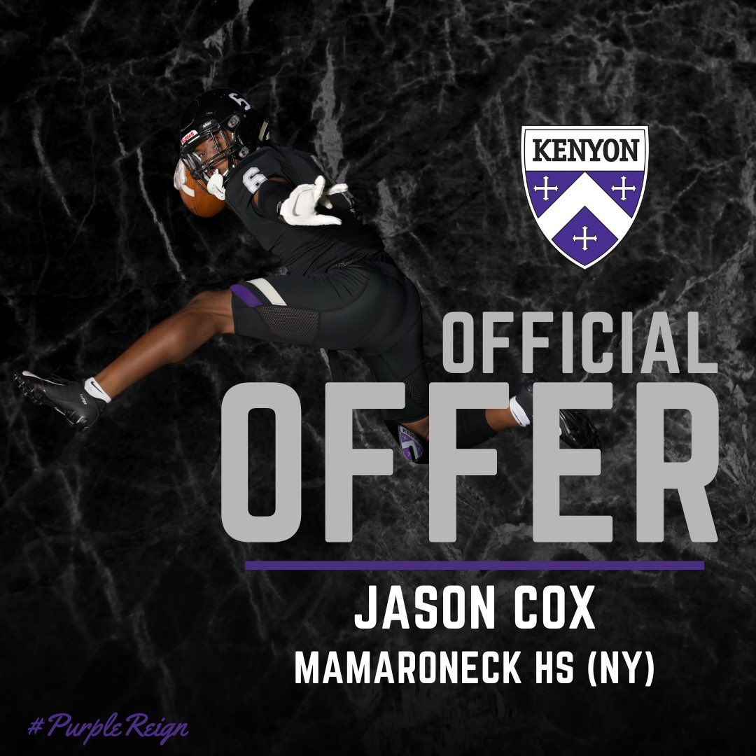 Excited to receive an offer of full support through the admissions process from Kenyon Football! <a href="/IanMGood/">Ian Good</a> <a href="/NickKazandjian/">Coach K</a> <a href="/vitron5/">Anthony Vitti</a> <a href="/defWINchips/">David Smith</a>