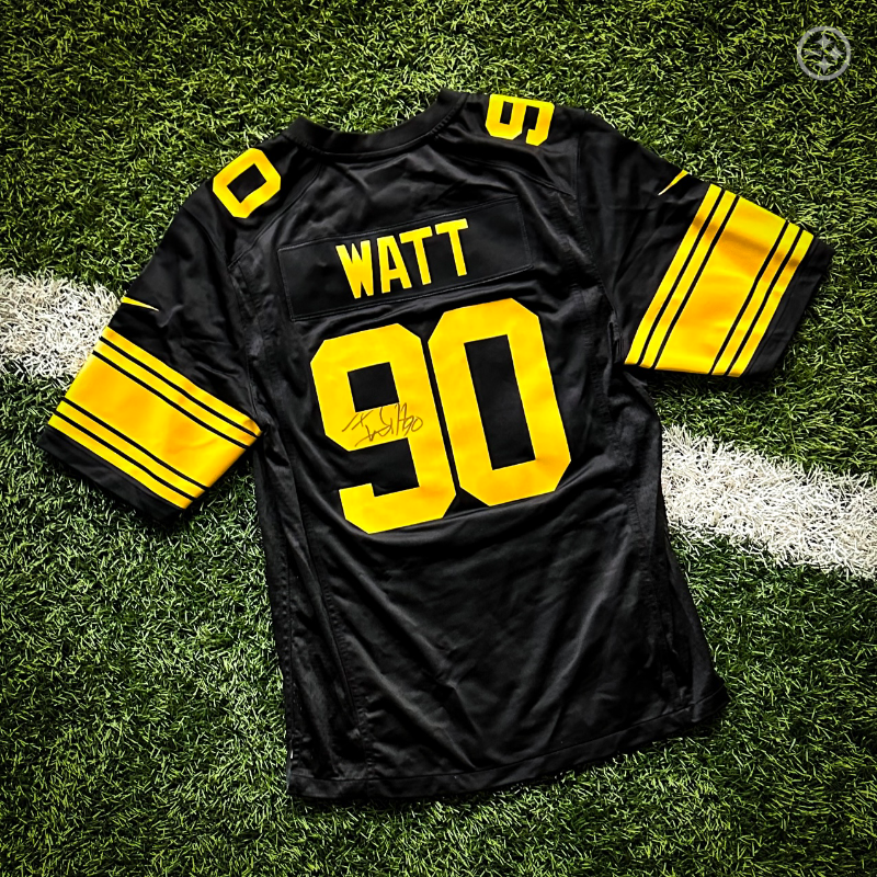 steelers's tweet photo. RT + like for the chance to win an autographed @_TJWatt Color Rush jersey 🔥

If you’re not the lucky winner, you can shop the Color Rush collection at the @SteelersShop ⤵️