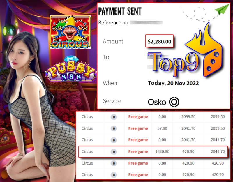 Top9Australia's tweet photo. ♠️ Top9 Australia Pokies ♠️ 
 ➹ 🥳 Congratulations To One Of Our Top9 Member Who Successfully Withdrawn Recently 😍

➽ Pussy888 Game ➽ Circus
➽ Deposit  :  150.00AUD
➽ Withdrawal : 2,280.00AUD

Contact  : 
Whatsapp : https://t.co/auPK2Wp7XE https://t.co/RDdWTlVFhl