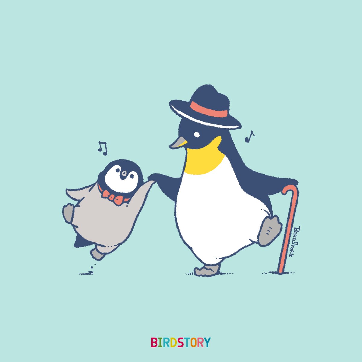 penguin bird no humans cane hat bow bowtie  illustration images