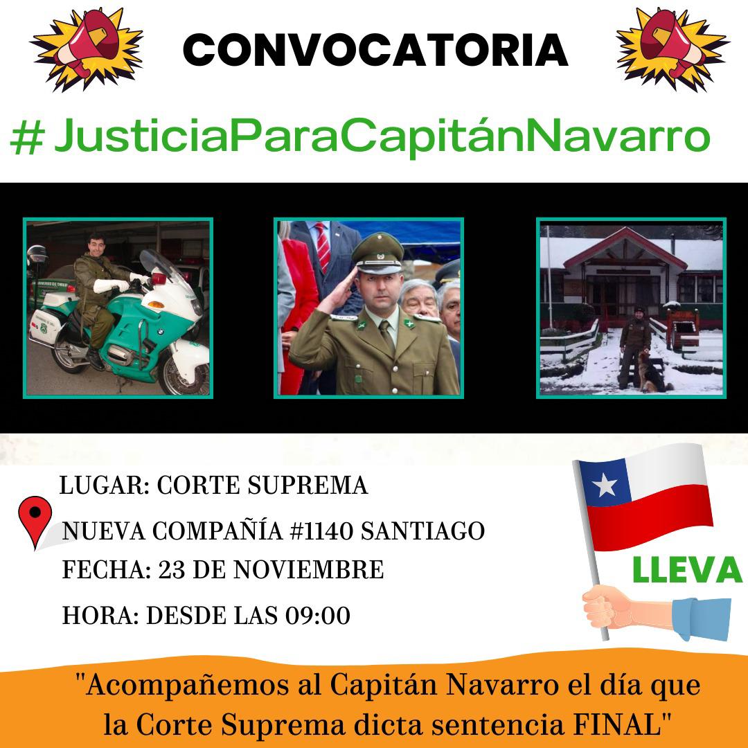 orialenav's tweet photo. Acompáñanos en el veredicto final de la suprema este 23. Demostremos que nuestros Carabineros no están solos. Hugo arriesga 7 años y medio por defender al país el 18O injustamente perseguido. #TodosConCapitanNavarro 💚💪 comparte e invita! Los esperamos 🇨🇱✨️ #NavarroEsInocente https://t.co/w612K8AGpj