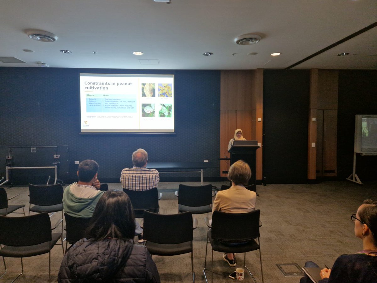 IACE_UniSQ's tweet photo. Congratulations to @unisqaus Dr @ChannaleSonal and @Asfakun Siddika on presenting their research findings at the #APPS Queensland Seminar Series 🌿🪱 🥜👏@QldApps #crophealth #crops #agriculture #cropping #research #nematode #peanut https://t.co/rJKwsDwgUe