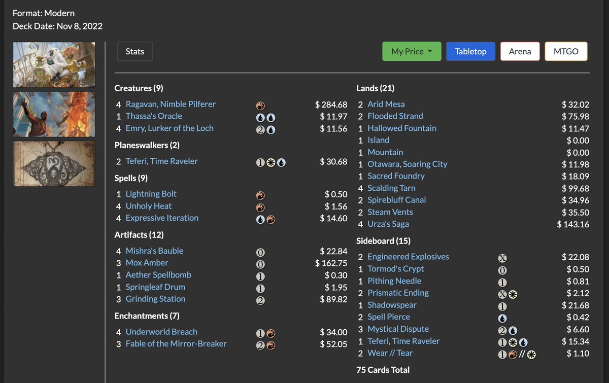 Won the local <a href="/FaceToFaceGames/">Face to Face Games</a> Toronto 1k one-slot RCQ playing Breach! TY to <a href="/CoreyBaumeister/">Corey Baumeister</a> and <a href="/tiddypills/">jesse 🇵🇸</a> for great guides!

R1:Yawgmoth ❌❌
R2:Vesperlark+Altar Combo 🥳🥳
R3:UW Control 🥳❌🥳
R4:Ponza 🥳🥳
R5:Hammer 🥳🥳

QF:Yawgmoth-🥳🥳
SF:5c BTL-❌🥳🥳
F:5c Creativity-🤝