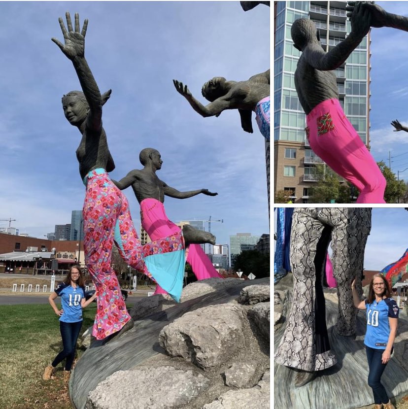 sheridigi's tweet photo. Have you seen these pairs of pants?  They were stolen from the Musica statue this morning. They belong to Lainey Wilson and Broken Bow Records. Please return them. @laineywilson @brokenbowrec https://t.co/I80o50HbfH