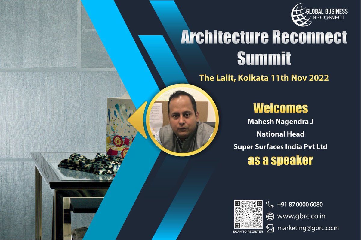 ArchBulletin's tweet photo. We welcome Mr. Mahesh Nagendra J, National head at Super Surfaces India Pvt Ltd. as a speaker with us in our Architecture Summit on 11th November at The Lalit Great Eastern, Kolkata.
#architecturereconnectsummit #supersurfaces #supersurfaceskolkata #summit2022 #exibition #design https://t.co/IRQxziu1b7