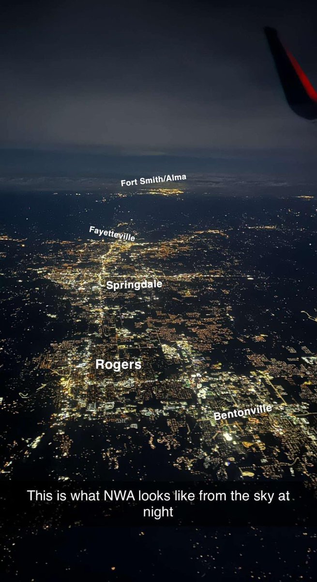 This picture went locally viral today showing NWA/River Valley from over 30,000 feet. Such a cool area we live in!