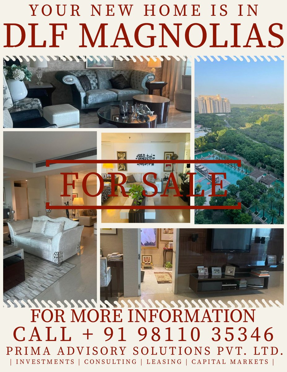 Prima_Advisory's tweet photo. Your new #HOME is in #DLF_GOLF_LINKS: Elegant #4BHK condominiums @ DLF Golf Links, #Gurgaon  - An Uber #Luxury enclave by #DLF. HNI Community, Gated, Secured &amp; blissful environment. (#dlfAralias/ #dlfMagnolia/#dlfCamellias). Call +91-9811035346

#ForSale #luxuryhomes #dlfmagnolia https://t.co/SHX1GEdA7r