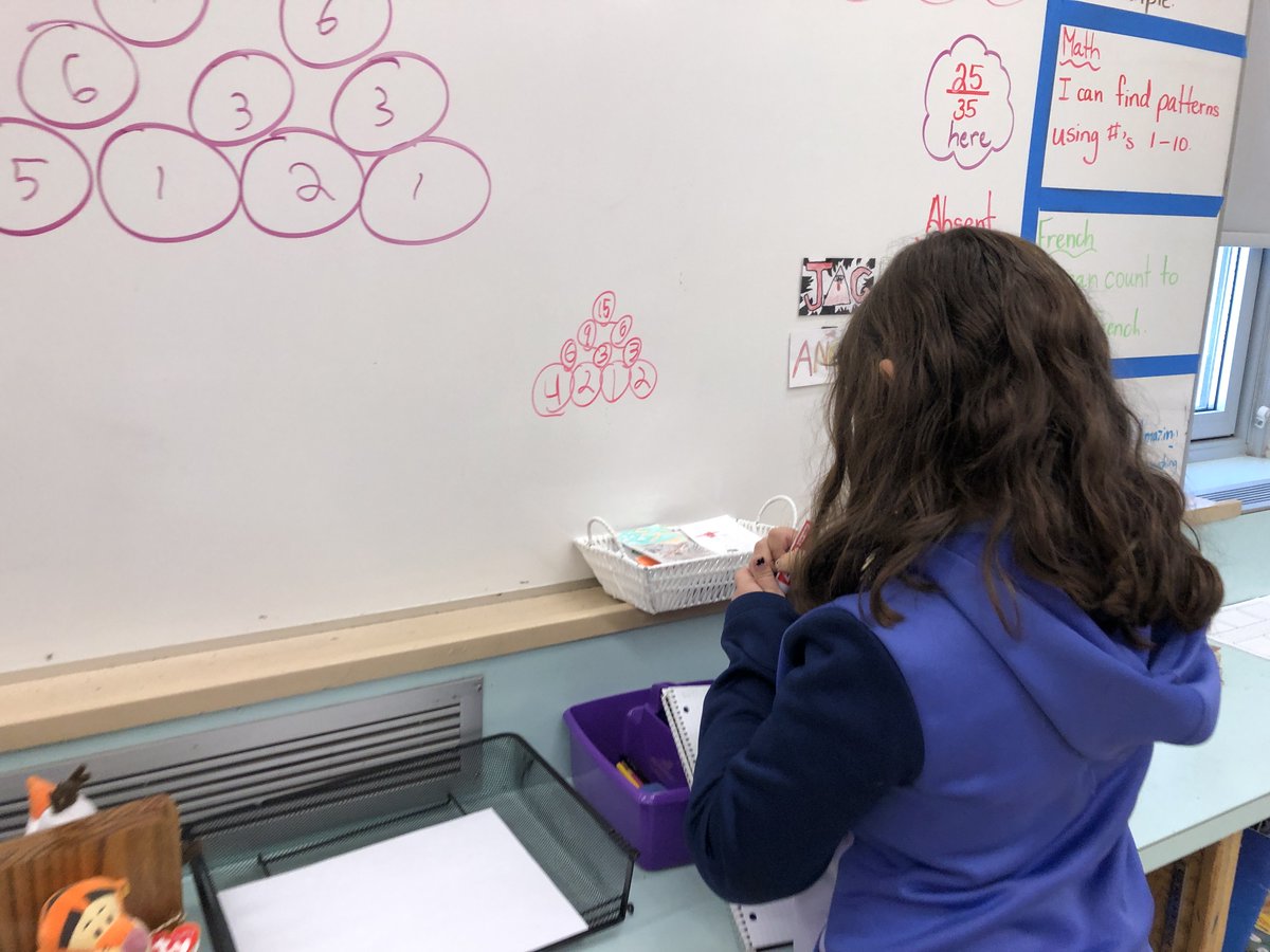 DechantsClass's tweet image. Students worked on some addition Mental Math strategies this morning.  They needed to put the numbers 1-9 in a pyramid shape to add up to the 15 at the top.  Students quickly noticed if the numbers they chose were too big or too small.