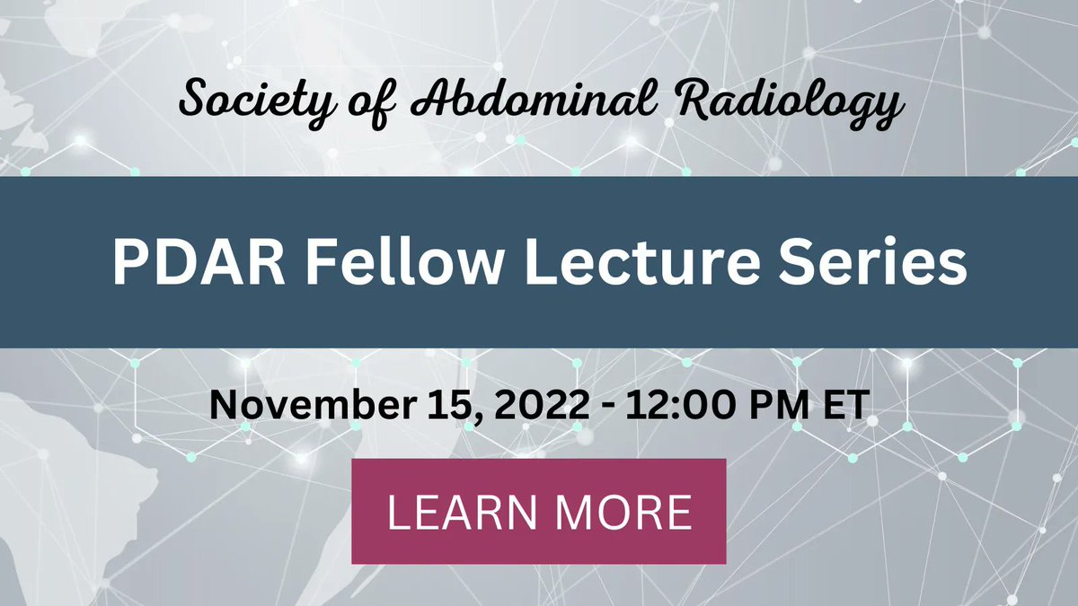 Don’t miss the upcoming Fellow Lecture Series from PDAR! Learn about MRI of Endometriosis from Dr. Kirsten Olinger and Splenic Imaging and Intervention from Dr. Dan Souza. Secure your spot and register now: buff.ly/3swihsu  

<a href="/mpcaserta/">Melanie P. Caserta, MD</a> <a href="/benWTmd/">Ben Wildman-Tobriner</a> <a href="/sar_pdar/">SAR_PDAR</a>