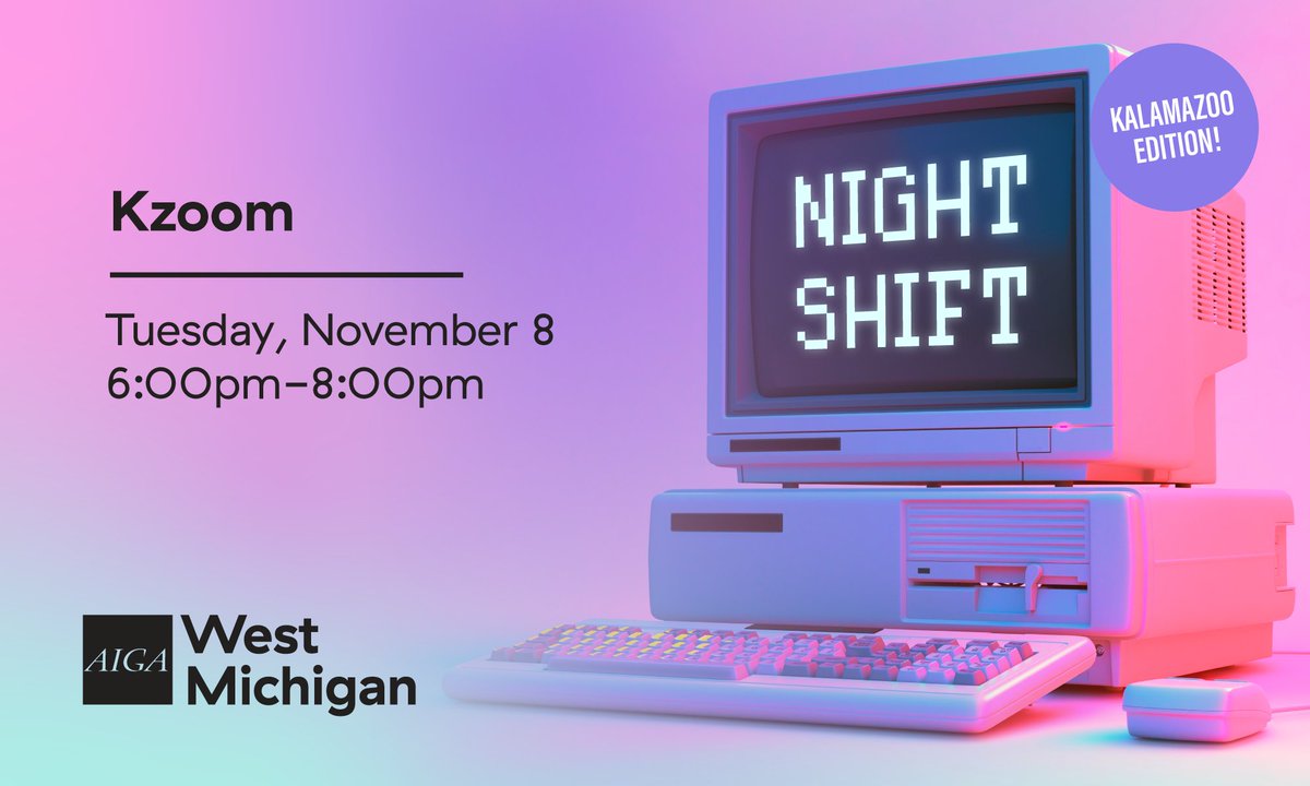 aigawestmi's tweet photo. Happening tomorrow! Come hang out at Night Shift #Kalamazoo Edition at KZoom Studios https://t.co/mG9wipHOEj.  Work, share and hang out with other creatives. Sign up (or just show up). Can't wait to see you there! https://t.co/oMlasRYM2S #design #nightshift #aiga https://t.co/QHhLSFIeeC