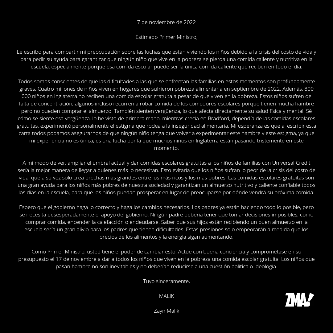 ZaynJMalikARG's tweet photo. Zayn subió esta carta para el primer ministro de Inglaterra a su instagram. Les dejamos el post original y la traducción de la misma para que entiendan su petición en esta. https://t.co/o14GMiYgdk