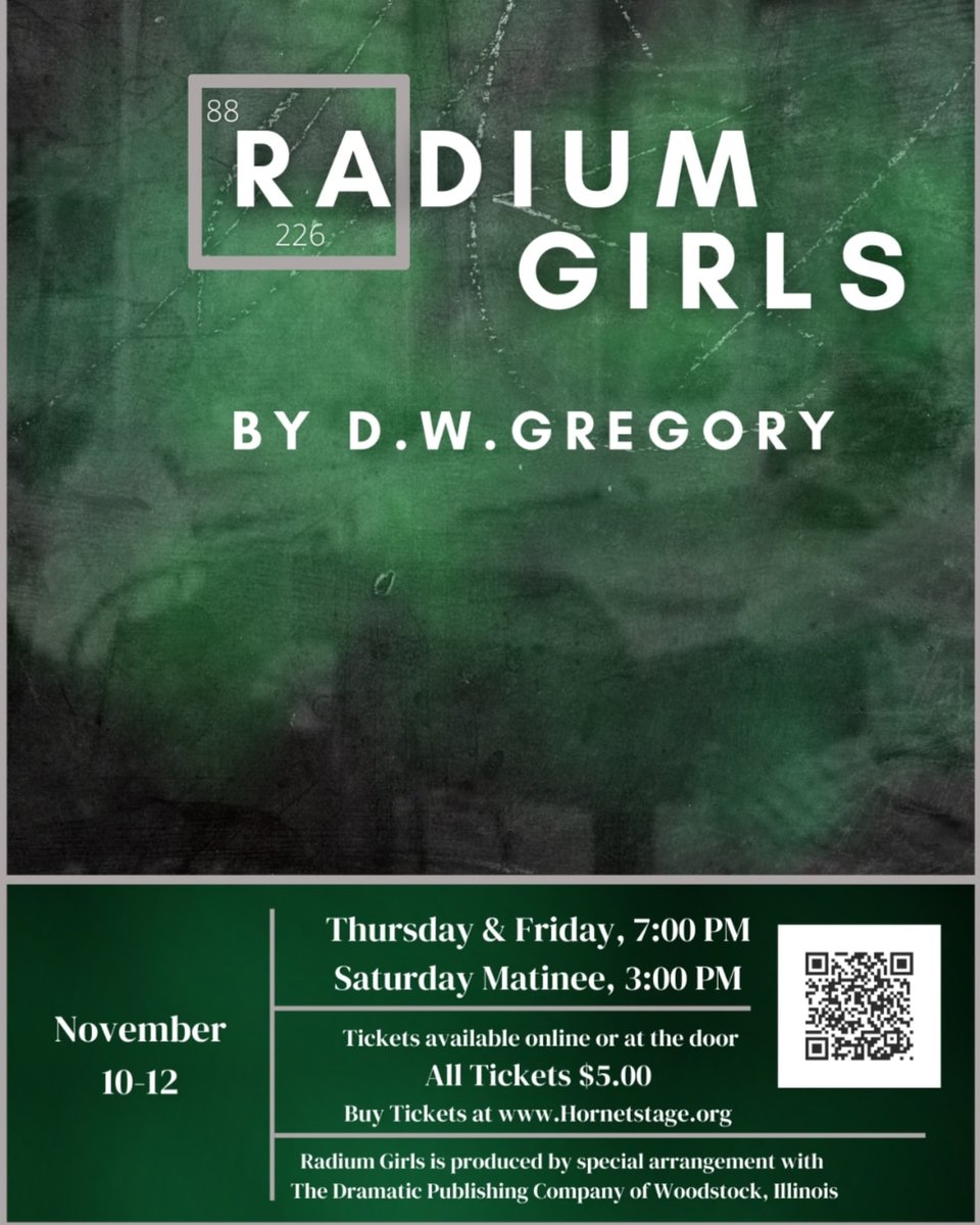 Do you have your tickets for Radium Girls yet? If not get them at hornetstage.org. Cast and crew, make sure you share this