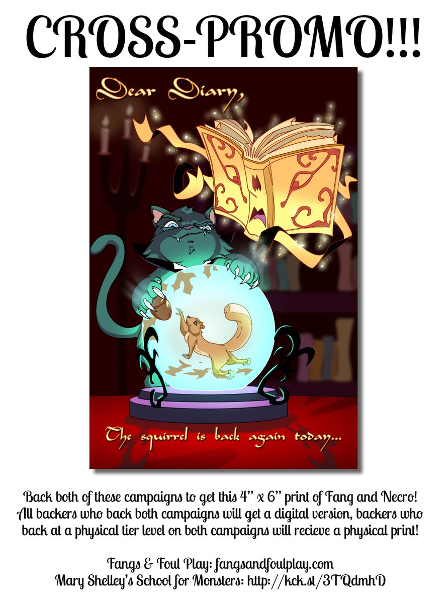 HeadlessGnomes's tweet photo. A brand new cross-promo item is here!

Fang of Fangs &amp; Foul Play and Necro from Mary Shelley’s School for Monsters have teamed up to take on the squirrel that mocks creatures across the internet. Back both to receive this print!
https://t.co/JhDotHuNbI 
https://t.co/5yWTLoTi4o https://t.co/hY34UWo6Bj