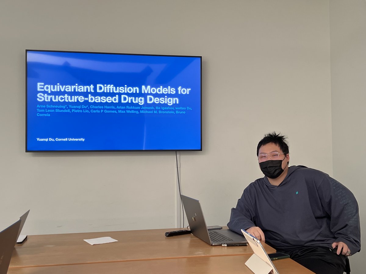 It is a great pleasure to have <a href="/YuanqiD/">Yuanqi Du</a> from Dr. Carla Gomes’ lab <a href="/cs_cornell/">cs_cornell</a> to introduce his new publication on equivariant diffusion models for structure-based drug design in one of our lab’s “Stats &amp; Coding” sessions!