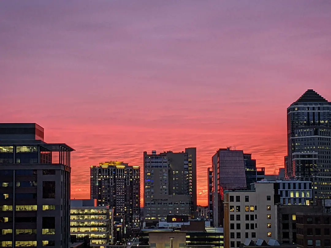 Downtown Minneapolis showed off a late Monday afternoon glow.