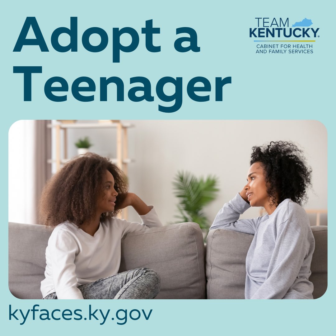 KyDCBS's tweet image. Considering adoption? Consider adopting a teen. Everyone needs a sense of belonging, including teenagers in foster care. You never outgrow the need for a family. Could your family welcome a teenager through DCBS adoption? Learn more at kyfaces.ky.gov.

#adoptky #NAM2022