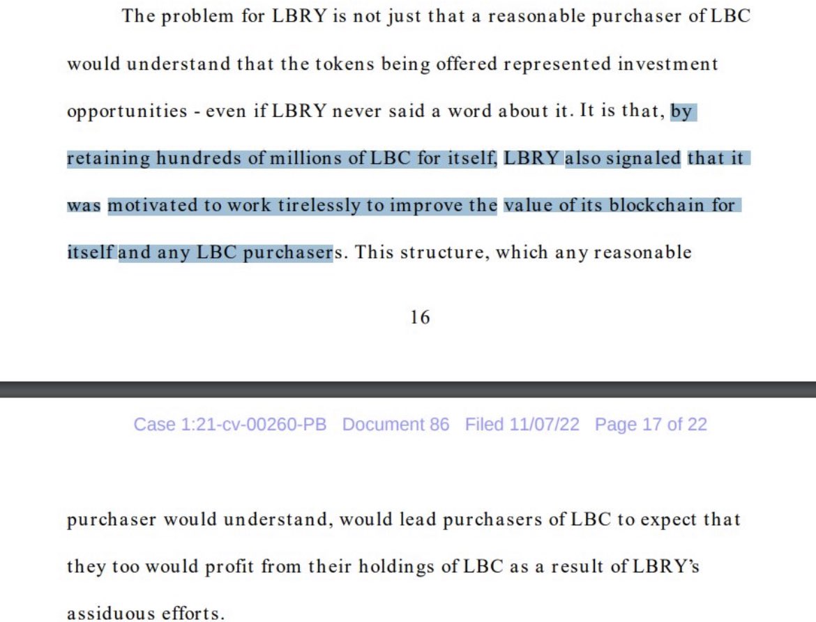 So…<a href="/LBRYcom/">LBRY 🚀</a> loses to <a href="/SECGov/">U.S. Securities and Exchange Commission</a> on selling ‘LBRY Credits’ as unregistered securities.

One court reasoning was ‘they held tokens themselves, proving there WAS an expectation of profit from token holding’.

Bad news for crypto AND NFT projects.

Many NFT projects hold supply too.