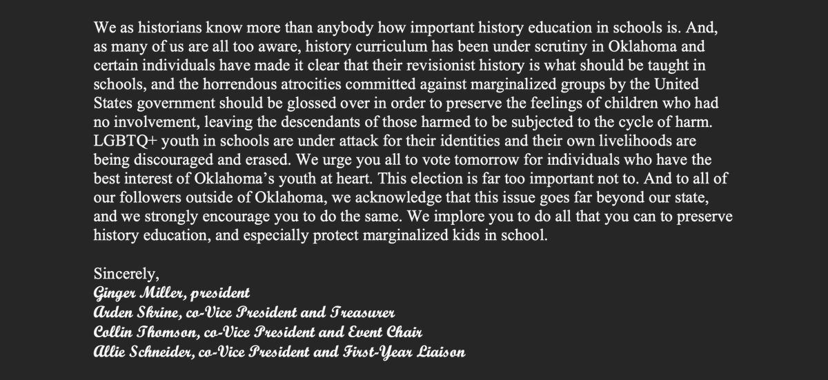 OUHistoryClub's tweet image. time to get serious for a moment:
please y'all, go vote tomorrow. every election, especially nowadays, is so dang important, and this one is no different.