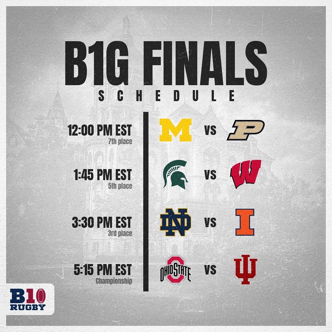 It’s game week! Join us this Saturday (11/12) as Notre Dame hosts the B1G Finals. Matches start at 12:00 PM EST and run throughout the day. Streaming will be available on our website. Tickets: bigtenrugby.com/championship Go Irish!