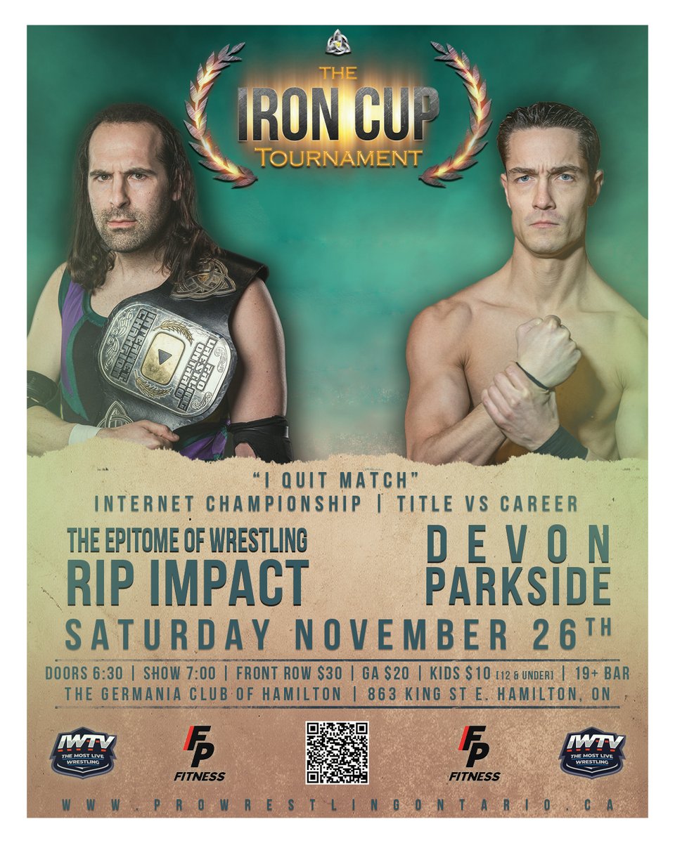 🚨MATCH ANNOUNCEMENT🚨

The contract has officially been signed & on November 26th at The #IronCupTournament it will be #TITLEVSCAREER when @ripimpact  puts his #InternetChampionship on the line against #DevonParkside's Career in an I QUIT MATCH!!!

eventbrite.com/e/the-4th-annu…