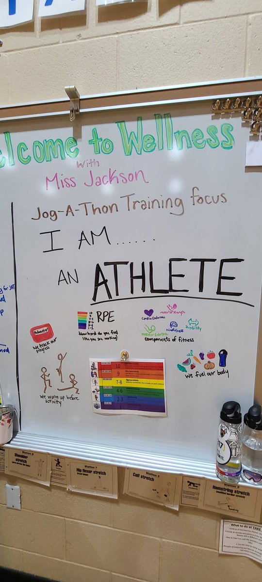 We do a school wide jog-a-thon event w PTO where Ss enjoy a day outdoors w peers moving &amp; finding challenge for themselves. We used dimensions of Wellness, tabata, pedometers, RPE, goal setting, food &amp; water = fuel, &amp; w/u &amp; c/d in class. Walk/jog/run/etc.. we're all able to move!