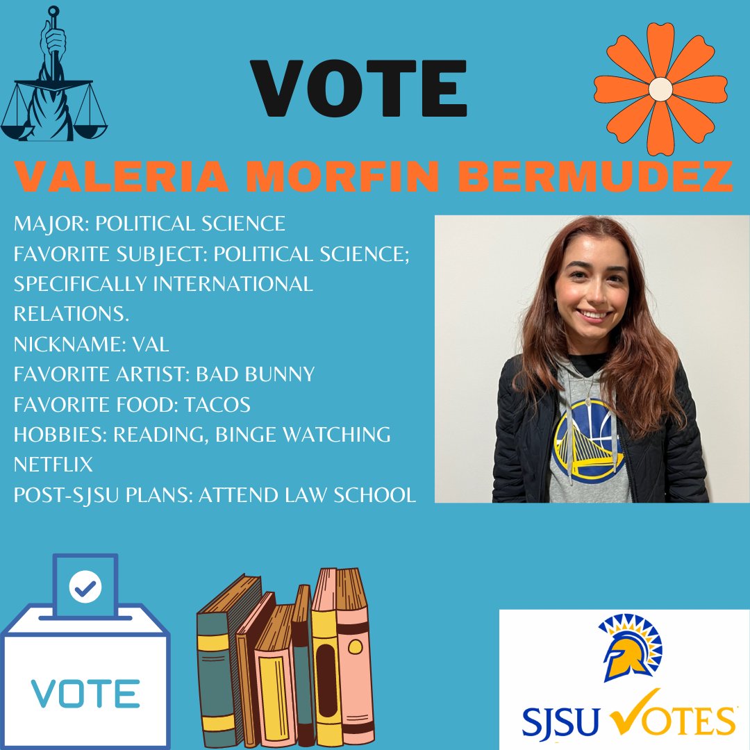 SJSUvotes's tweet image. Our other spotlight today is on Valeria, a Pols 108 student and another terrific member of our @SJSUvotes team. #sjsuvotes #CampusTakeover @SLSVCoalition @sjsucoss