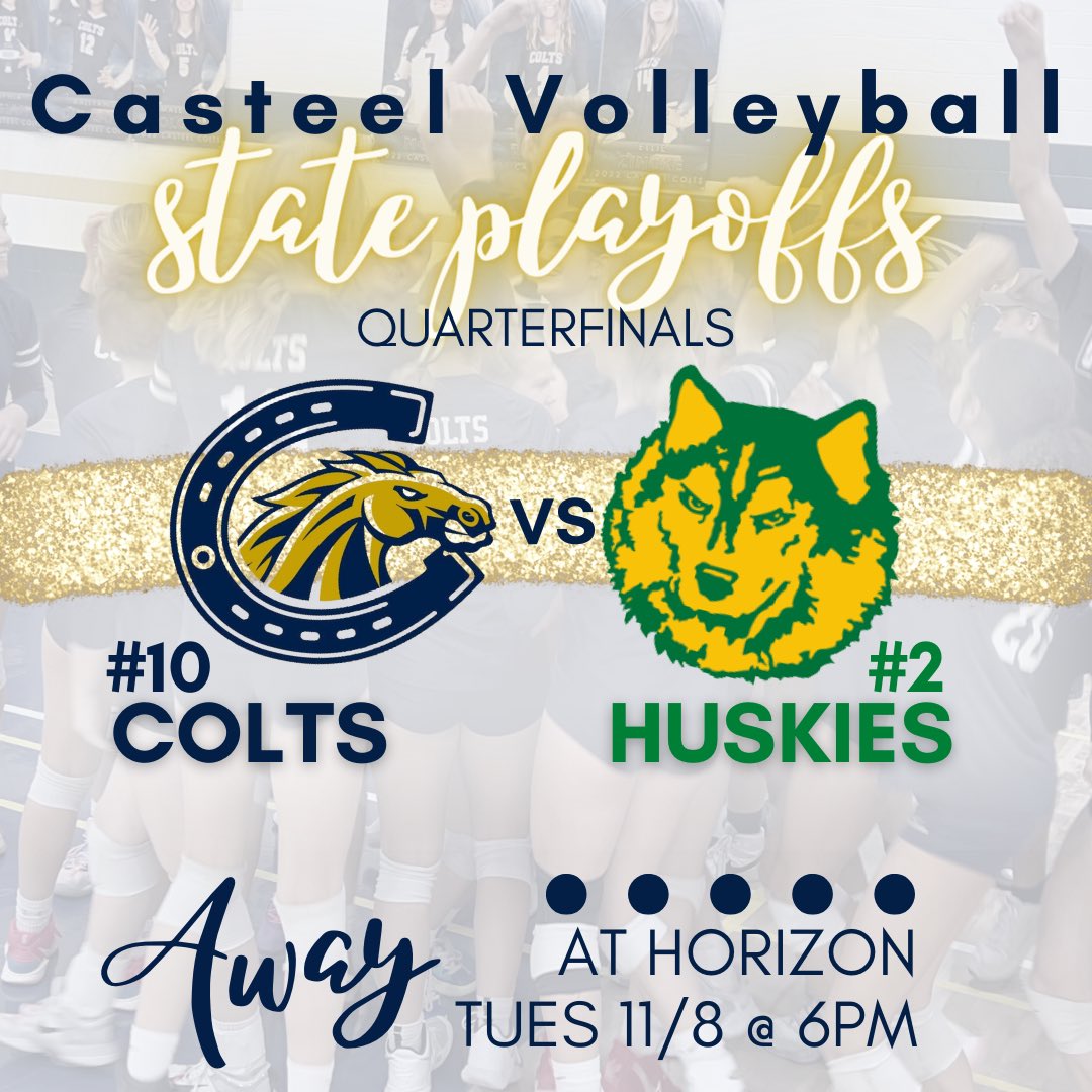 Casteel Women’s Volleyball (@casteelcoltswvb) on Twitter photo 11/8 State Quarterfinals at Horizon! Send your Colts some love as they continue their fight for State!
Game starts at 6pm.
Ticket link gofan.co/app/events/752…
<a href="/CasteelAthletic/">Casteel Athletics</a>
<a href="/CUSDAthletics/">CUSDAthletics</a> 11/8 State Quarterfinals at Horizon! Send your Colts some love as they continue their fight for State!
Game starts at 6pm.
Ticket link gofan.co/app/events/752…
<a href="/CasteelAthletic/">Casteel Athletics</a>
<a href="/CUSDAthletics/">CUSDAthletics</a>