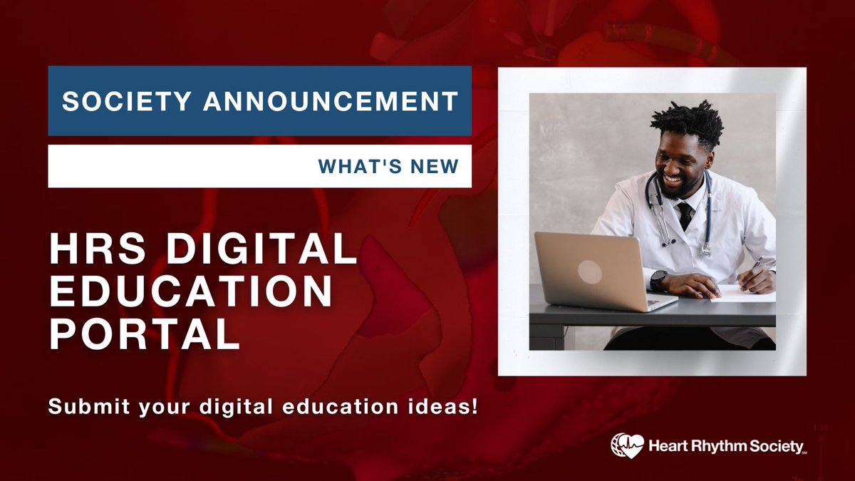 Heart Rhythm Society (@hrsonline) on Twitter photo Have suggestions for new digital education offerings? Want to present on a special topic? Submit your ideas to the Digital Education Committee for consideration! Open to HRS members and nonmembers. #EPeeps #CardioTwitter <a href="/PrashSanders/">Prash Sanders</a>
SHARE YOUR IDEAS > bit.ly/3TfYv0y Have suggestions for new digital education offerings? Want to present on a special topic? Submit your ideas to the Digital Education Committee for consideration! Open to HRS members and nonmembers. #EPeeps #CardioTwitter <a href="/PrashSanders/">Prash Sanders</a>
SHARE YOUR IDEAS > bit.ly/3TfYv0y