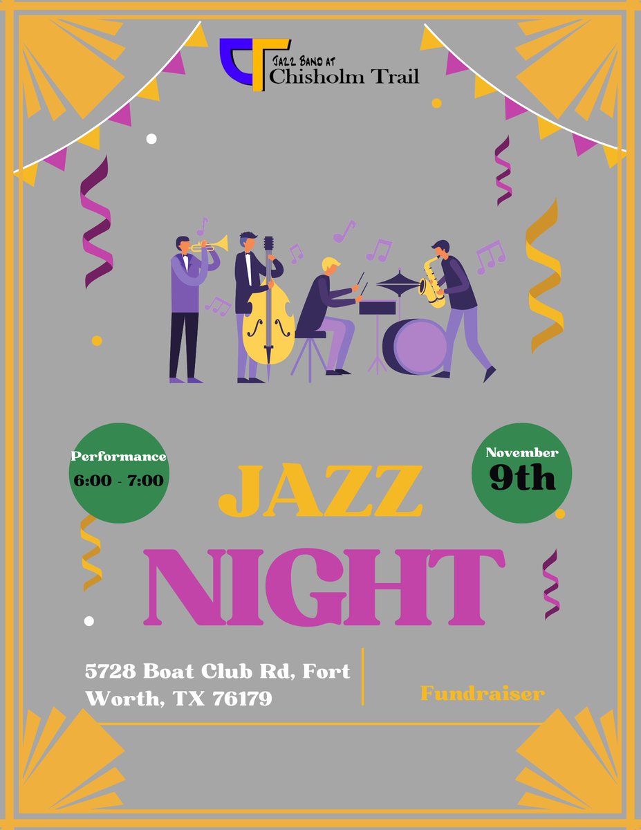 Come out and hear the CTHS Jazz Band this Wednesday at Boo-Ray’s on Boat Club! 🎶🎷