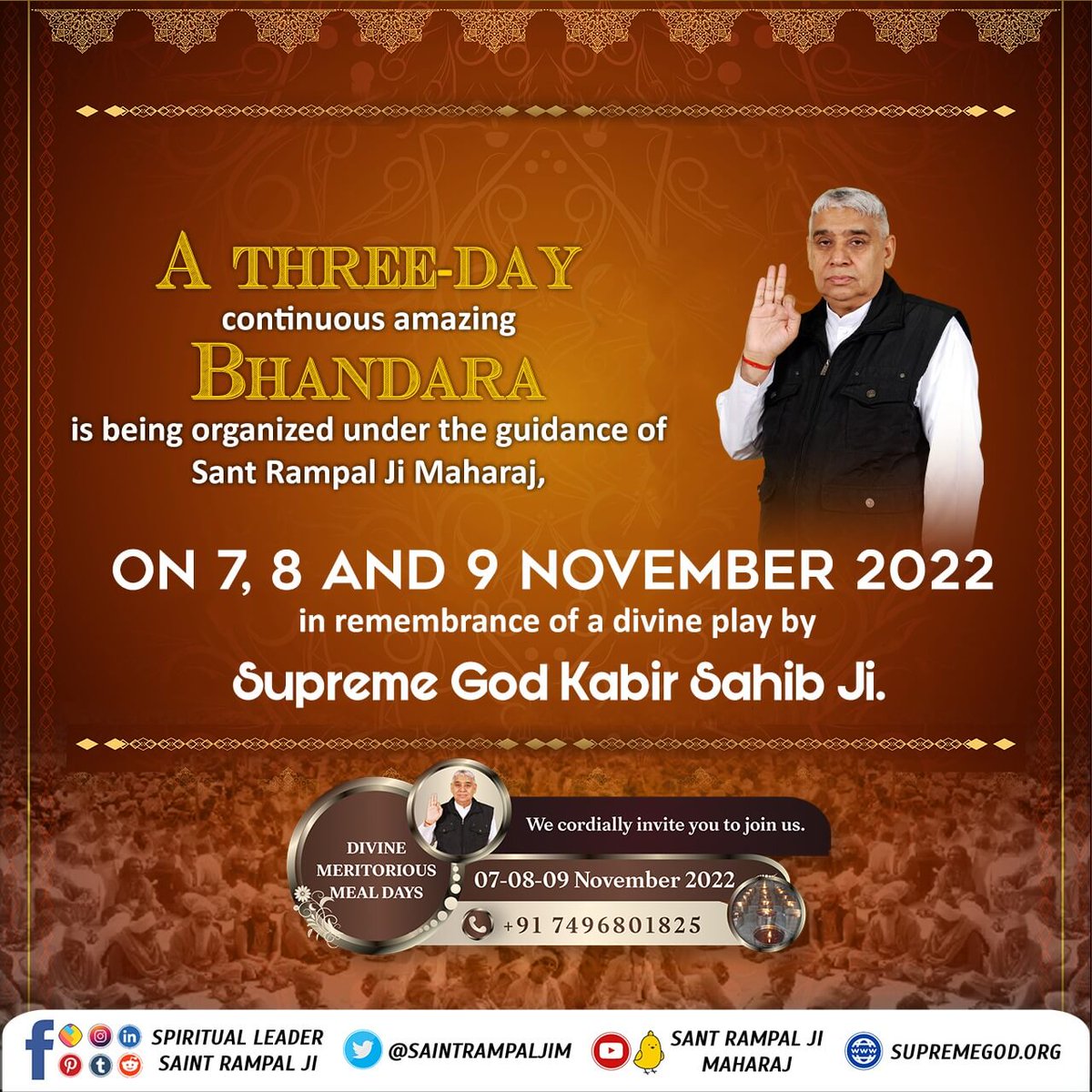 #StoryOfTheYear1513
Everyone is invited to the religious feast that is going to be organised by Sant Rampal Ji Maharaj on 7, 8 and 9 November.
Divine Meritorious Meal Days