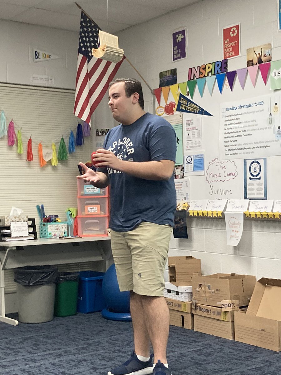MrsPetraska's tweet photo. Portrait of an Explorer day 2 at @hudsonohschools focused on being an engaged collaborator. These savvy students worked together to create pitches to market randomly selected objects in our classroom to their peers! Lots of creative logos, taglines, and laughs were shared!⚓️ https://t.co/zqRdFlwLOc