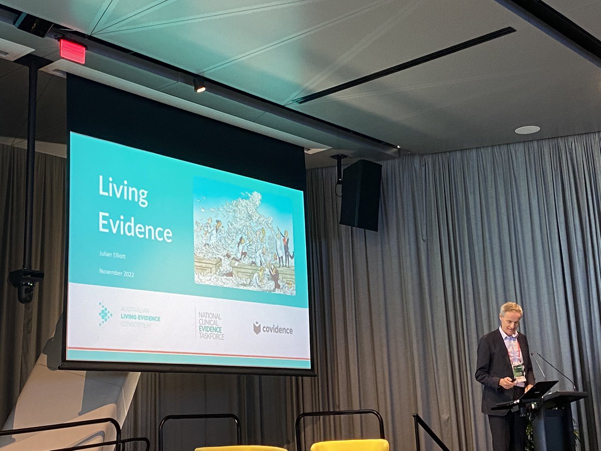CathieSherr's tweet photo. Compelling case for living (frequently updated) systematic reviews and guidelines from @jhjelliott at #ACTAASM. Something to consider in #fallsprevention. @CRE_PFI @anzfps https://t.co/HFfUQY9YLp