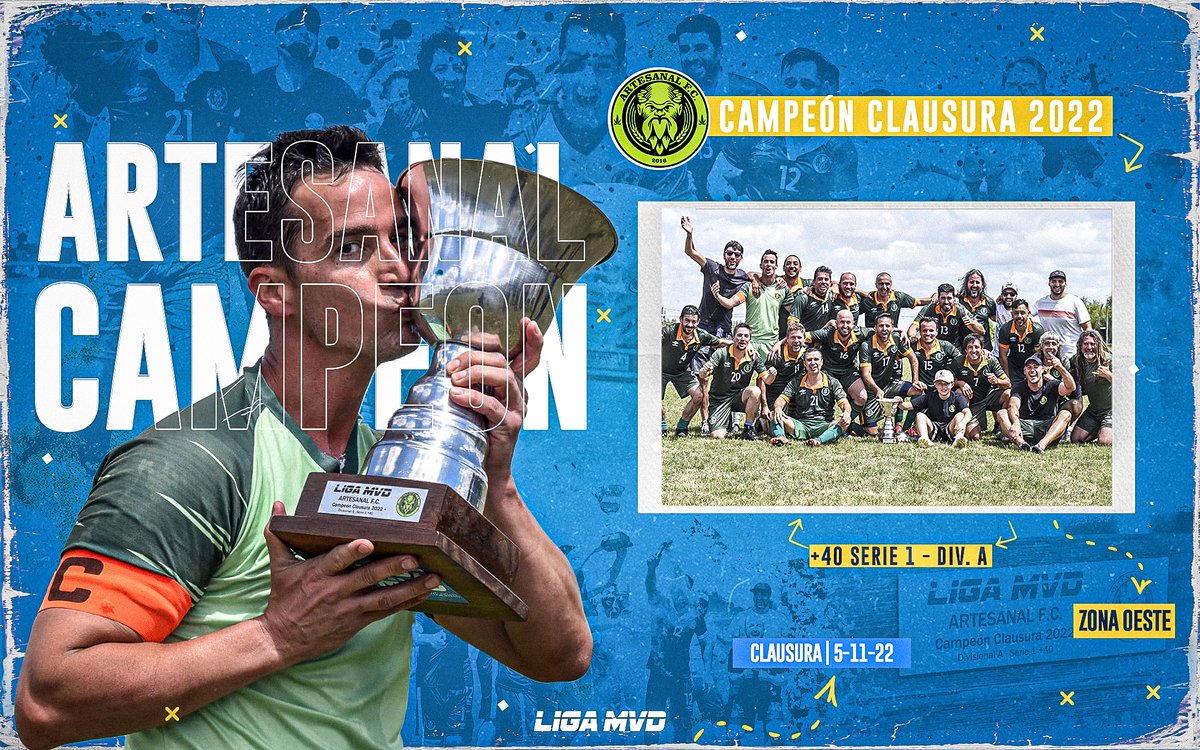 Dave_tz11's tweet photo. FUTBOL 11 | +40 SERIE 1 

ARTESANAL CAMPEÓN CLAUSURA DIV A

🏆 Felicitamos a @ArtesanalFC por su consagración como campeón del torneo Clausura 2022 en la Divisional A de la Serie 1.

#modomvd https://t.co/ZxMrJ0A2XK
