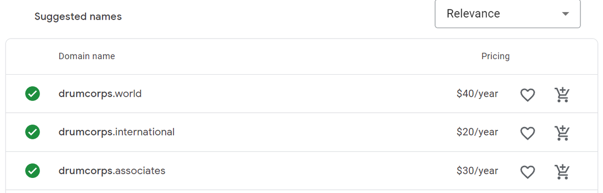 BuffaloEuph's tweet photo. I'm just browsing available domain names, and am very surprised that these 3 "drumcorps" ones aren't taken.  I guess no one wants a domain that isn't .com or .org? https://t.co/ETIwuhahV8