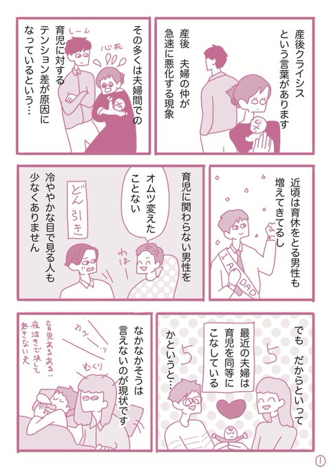 育児漫画続きです。いわゆる産後クライシスはなぜ起こるのか?という話をしています。
ただでさえ不慣れな育児に取り組みながら、夫婦関係のメンテもしなきゃならない新生児期って、めちゃくちゃハードですよね。 