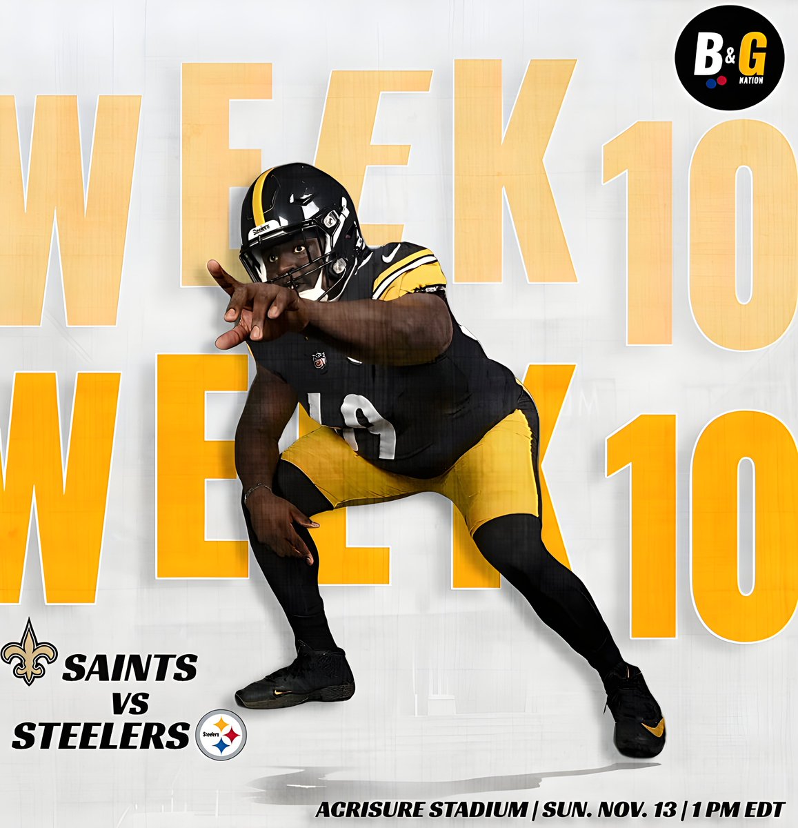B_GNation1's tweet photo. WE'RE BACK #SteelersNation! 
The Boys are coming home for a big Week 10 matchup.

#HereWeGo #PITvsNO #Steelers #NFL https://t.co/0o9MYfgHyC