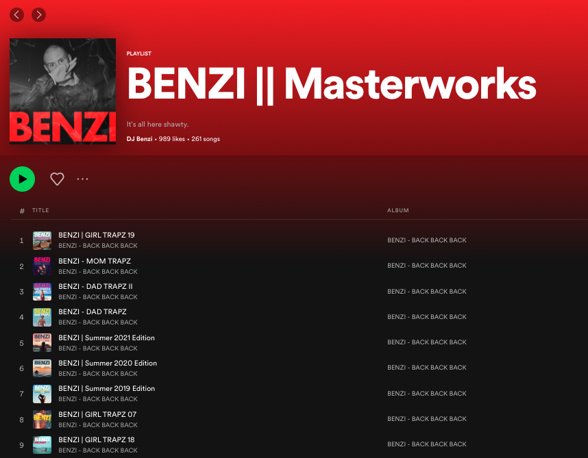 MASTERWORKS on SPOTIFY
benzi.co/masterworks

All the classics from GIRL TRAPZ to MOM TRAPZ to GET RIGHT RADIO are here to stay on Spotifys. 
What a time to be alive.