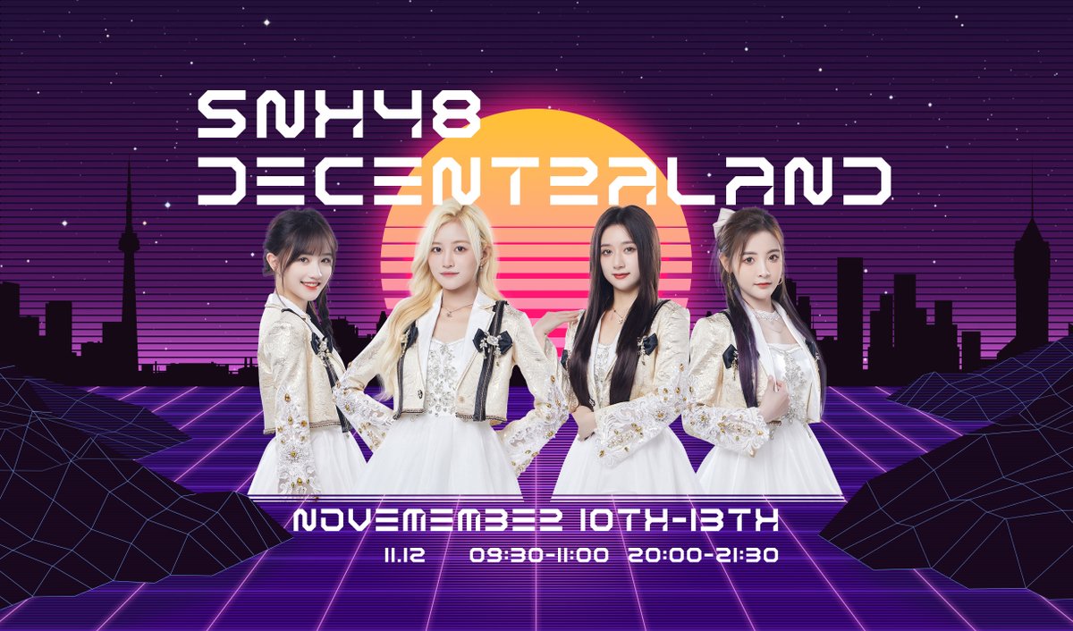 meet_48's tweet photo. Starting November 10th, these four groups of idols will be entering @decentraland as players in the designateed time (9:30-11:00, 20:00-21:30 UTC+8) to hang out with yall🥳🥳🥳 #DCLMVMF22 https://t.co/W0ADSEav8n