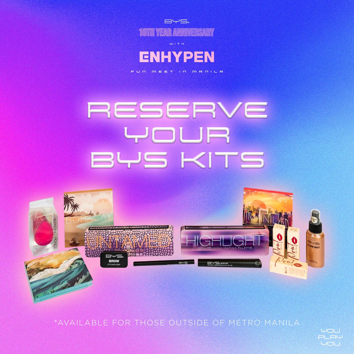 byscosmetics_ph's tweet image. For those outside of Metro Manila, limited number of BYS Kits will also be available for reservation at selected SM Beauty Department Stores plus online through our official Lazada page and Watsons website this November 15, 2022!

#BYSPH #ENHYPENWITHBYSPH #YouPlayYou
