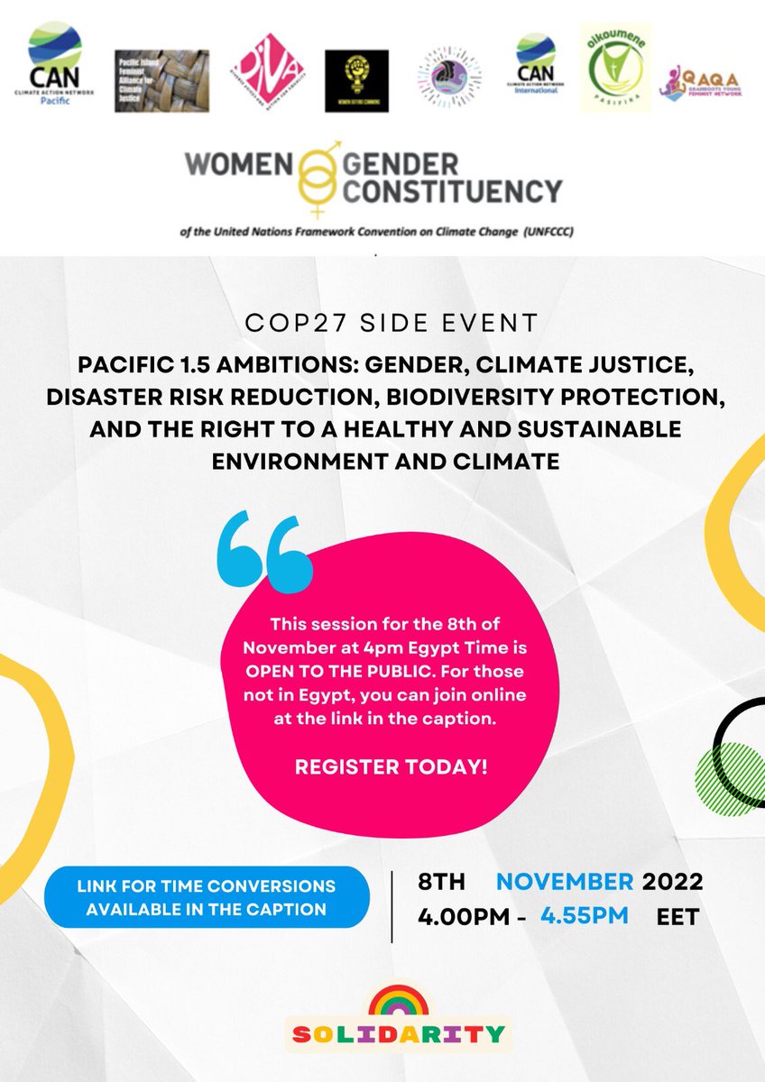 pacfemcop's tweet photo. JOIN US AT:
#MoanaBluePacific Pavilion, #COP27 Sharm-El-Sheikh
Tues 8 Nov 4pm Cairo time! 
Register here: https://t.co/2KrZ6MInwD

TO CHANGE EVERYTHING, IT TAKES EVERYONE!

#PIFA4CJsei #COP27Pacific #AOSISFire 
@cop27pacific https://t.co/B3kF1XiXXr
