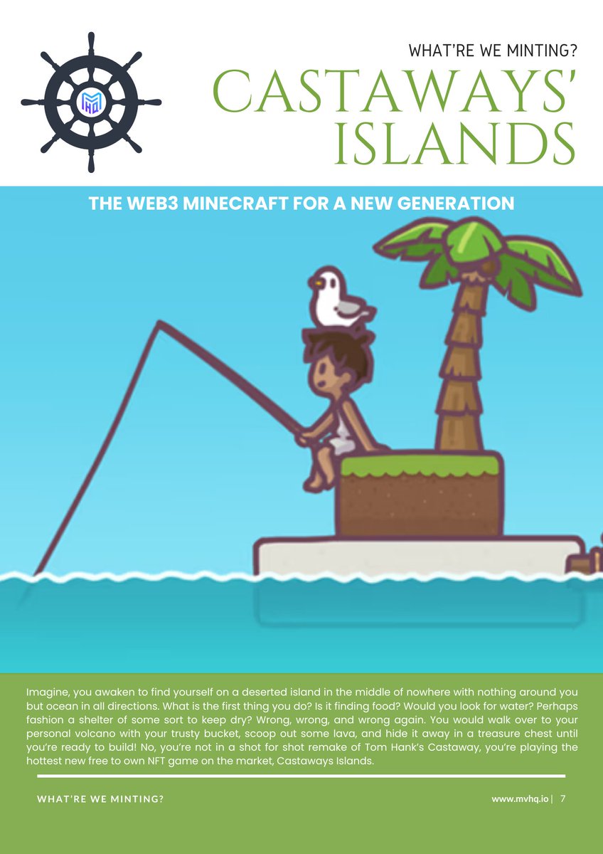 Metaverse_HQ's tweet image. Catch a wave with the next issue of the #MVHQMagazine! 

Our Project of the Month spotlight falls on the @castaways_gg Islands mint! 

Tune in to find out how @daytonmills and @gabrielleydon are building the Minecraft of Web3 while leading the charge for gaming interoperability.